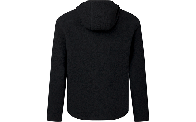 Schwarze Fleece-Kapuzenjacke, Rückansicht, lange Ärmel