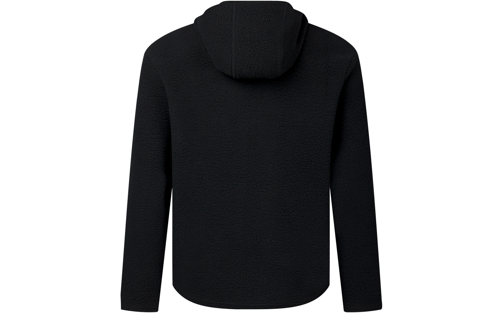 Schwarze Fleece-Kapuzenjacke, Rückansicht, lange Ärmel