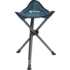 Dreibeiniger, zusammenklappbarer Campingstuhl mit blauem Sitz