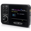 Schwarzes tragbares DAB-Radio mit Bildschirm, linker Drehknopf und Tasten; Display zeigt 'DAB', 'No stations' und 'Not available'; Logo 'REFLEXION' unten