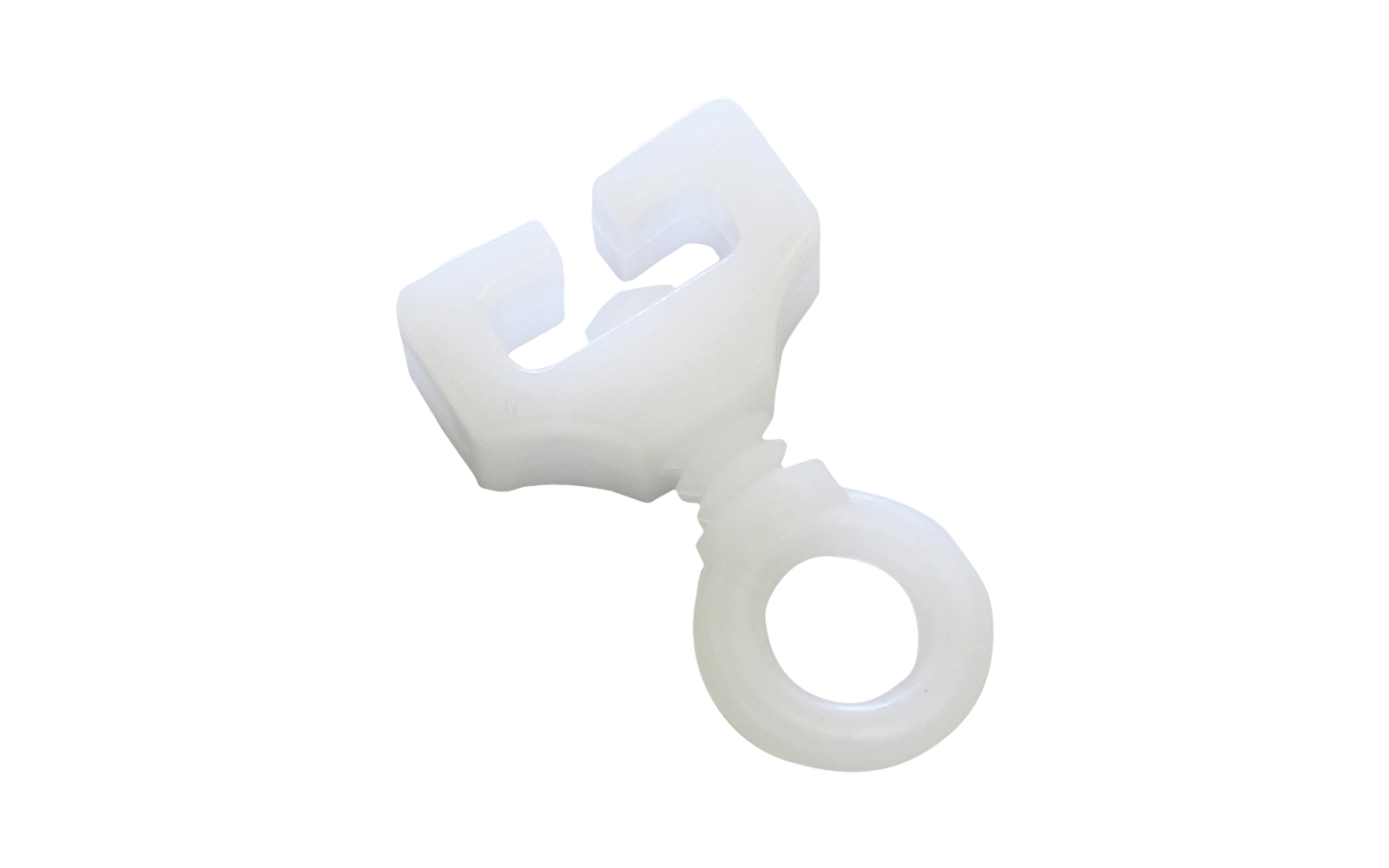 Clip en plastique blanc avec anneau rond et fermoir ouvert