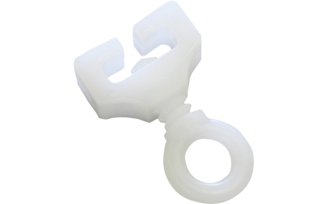 Clip en plastique blanc avec anneau rond et fermoir ouvert