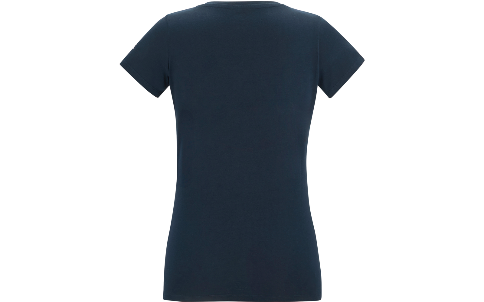 Vue arrière d'un T-shirt bleu foncé à manches courtes et encolure ronde