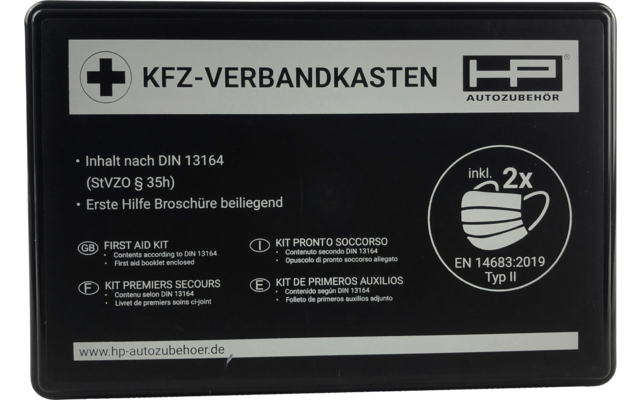 HP Autozubehör KFZ Verbandkasten inklusive Mund- und Nasenschutz Schwarz