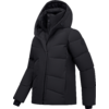Schwarze gesteppte Jacke mit Kapuze und Frontreißverschluss