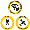 Drei gelbe runde Piktogramme: oben WLAN-Symbol mit Vorhängeschloss und dem Text 'FÜR WLAN MIT ANMELDSEITE CAPTIVE PORTAL', unten links Vorhängeschloss, 'VPN' und Pfeile sowie der Text 'VPN FÄHIG', unten rechts Satelliten-Symbol und der Text 'STARLINK