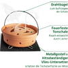 Räucherofen aus Ton mit Drahtbügel, Feuerfester Tonschale und Metallgestell auf schwarzem Untergrund