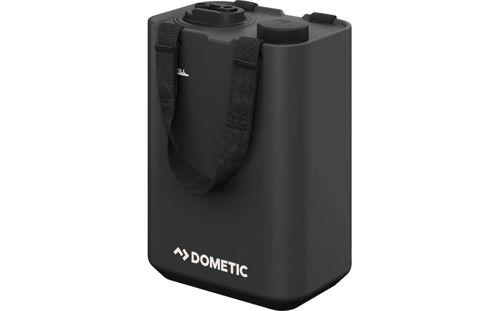 Schwarzer, rechteckiger Behälter mit Tragegriff und DOMETIC-Logo
