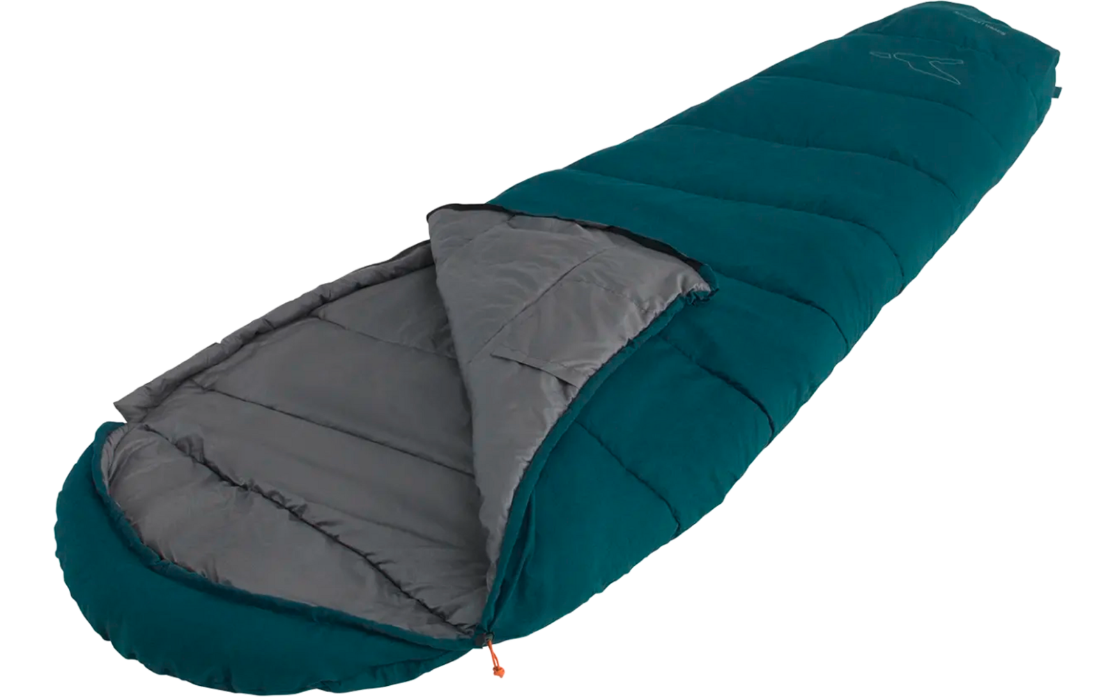 Grün-grauer Schlafsack geöffnet liegend