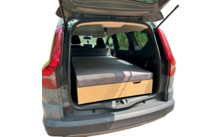 Moonbox Slim Coffre de camping pour breaks, SUV et vans avec couchage en 3 parties, équipement de rinçage et réchaud à gaz 173-190 x 91 x 23-44,5 cm