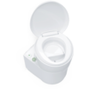 wit draagbaar campingtoilet met open deksel