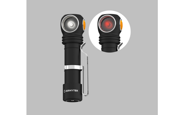 Schwarze multifunktionale Taschenlampe mit rotem Licht und Clip