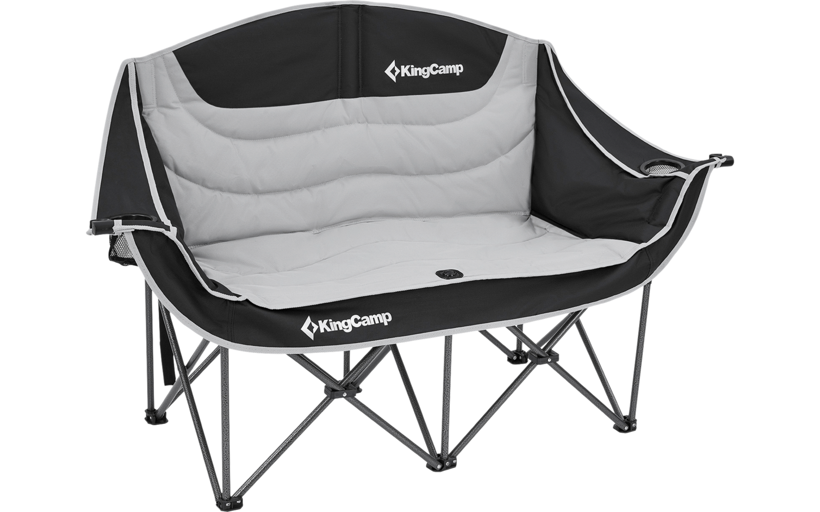 Chaise de camping double pliable avec cadre en métal noir et rembourrage gris