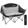 Chaise de camping pliable noire et grise avec dossier rembourré et sac de transport