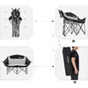 Trois illustrations détaillées montrent un vêtement noir sous différents angles avec des informations sur les tailles