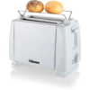 Weißer Toaster mit zwei Brötchen auf einem Metallwärmegitter oben, Markenname Tristar vorne sichtbar