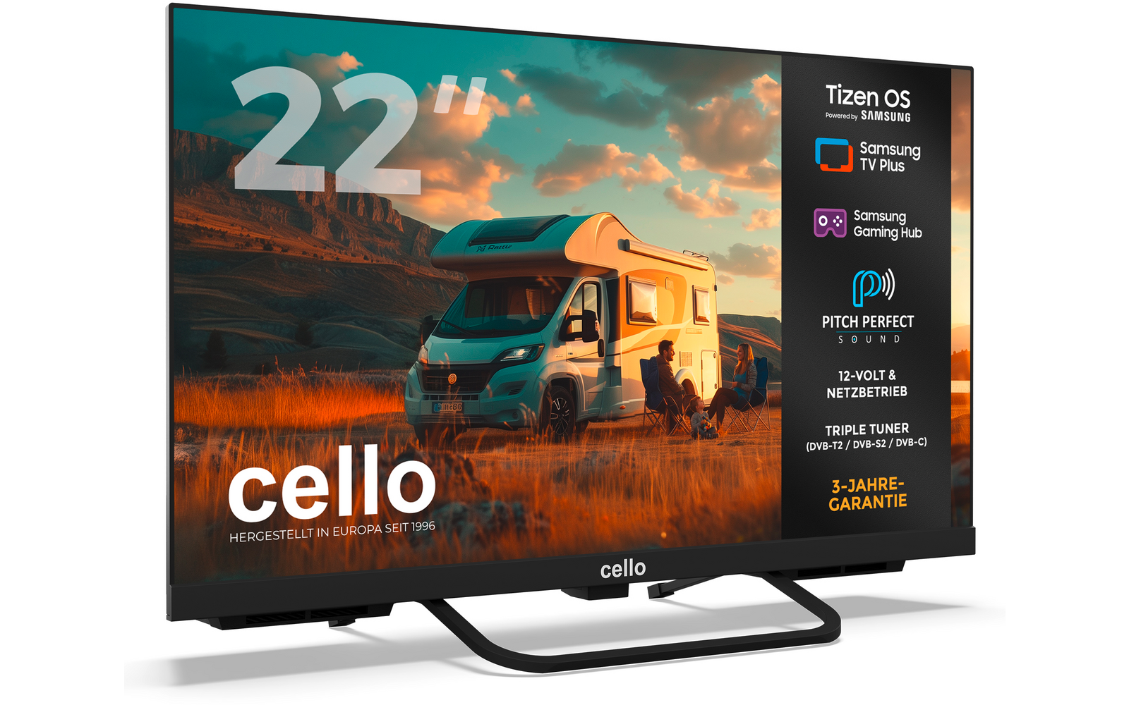 Product afbeelding Cello CTrav Smart Tizen OS Camping LED TV mit Triple Tuner, WLAN, Bluetooth, 12/24/230 V 1