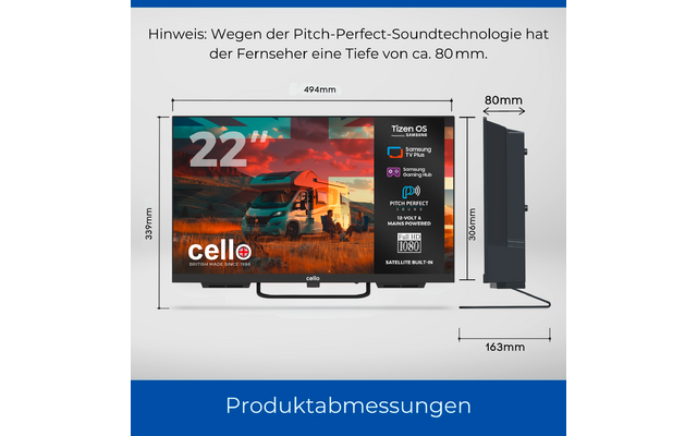 Product afbeelding Cello CTrav Smart Tizen OS Camping LED TV mit Triple Tuner, WLAN, Bluetooth, 12/24/230 V 1