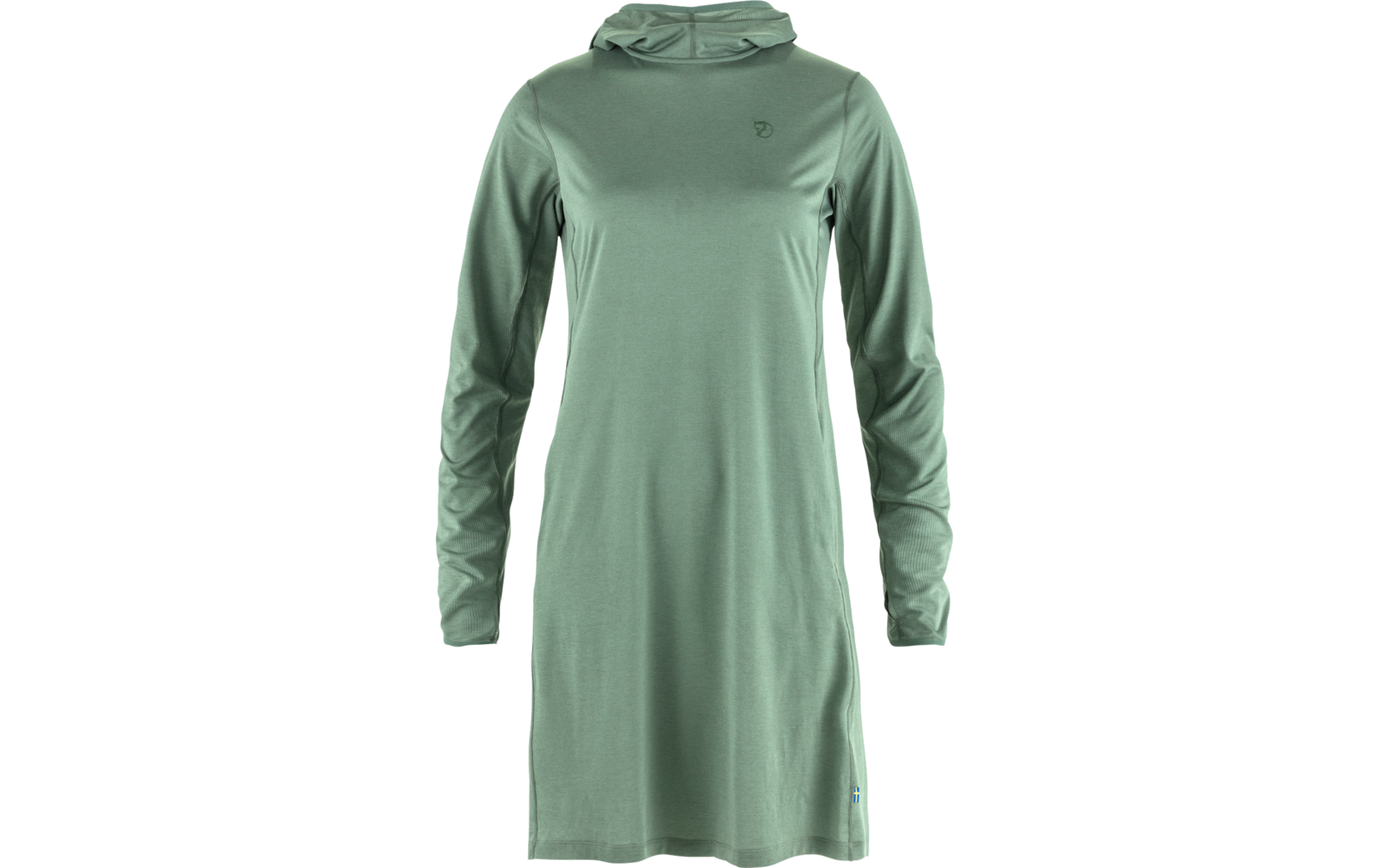 Robe verte à capuche et manches longues, petit logo sur la poitrine gauche