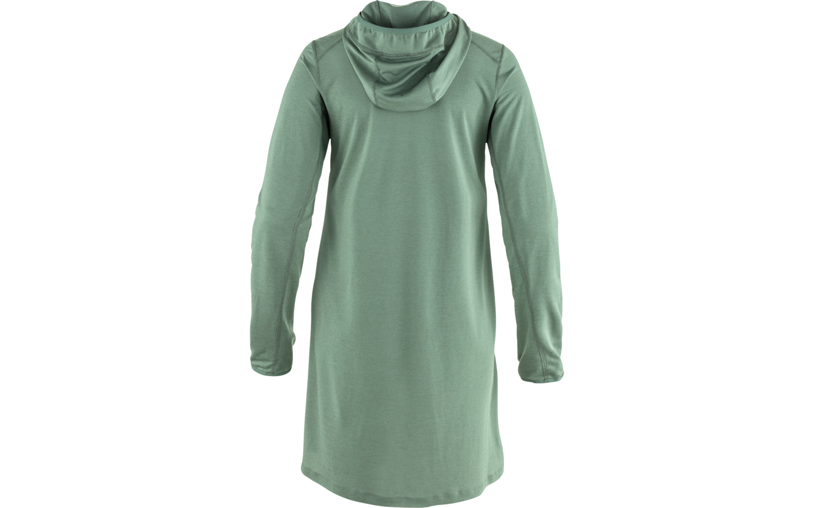 Vêtement long vert avec capuche et manches longues, vu de dos