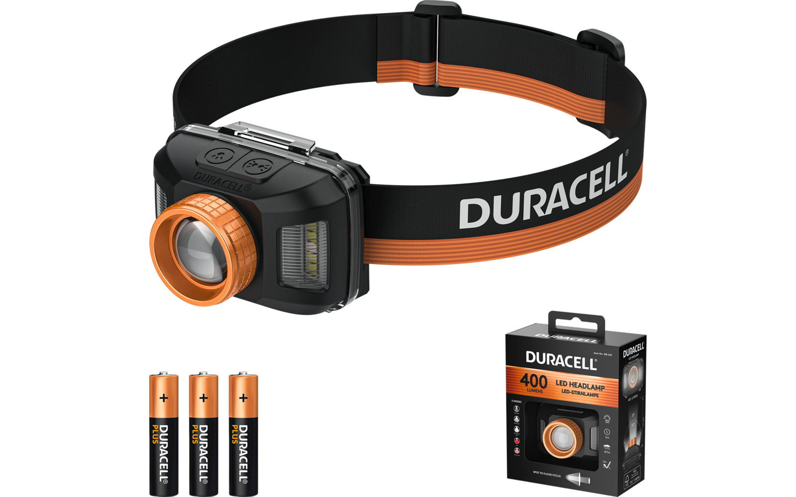 Produktbild Duracell DH400 Stirnlampe mit Fokus und Rotlicht 400 Lumen 1