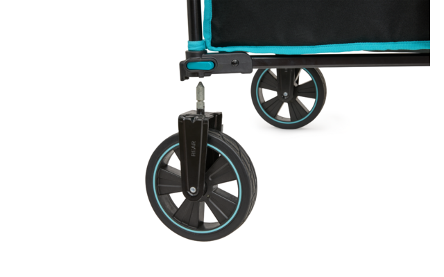 Schwarze Rollen eines rollbaren Objekts auf weißem Hintergrund