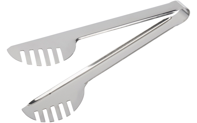 Pince métallique argentée avec extrémités fendues en forme de fourchette