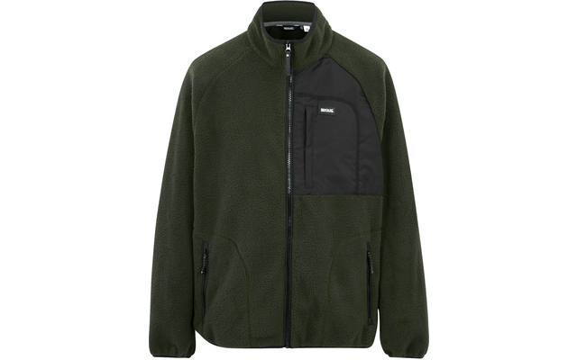 Grüne Fleecejacke mit schwarzer Brusttasche und Reißverschluss