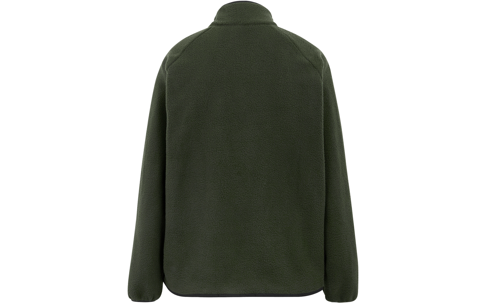 Dunkelgrüne Jacke von hinten mit langem Rücken