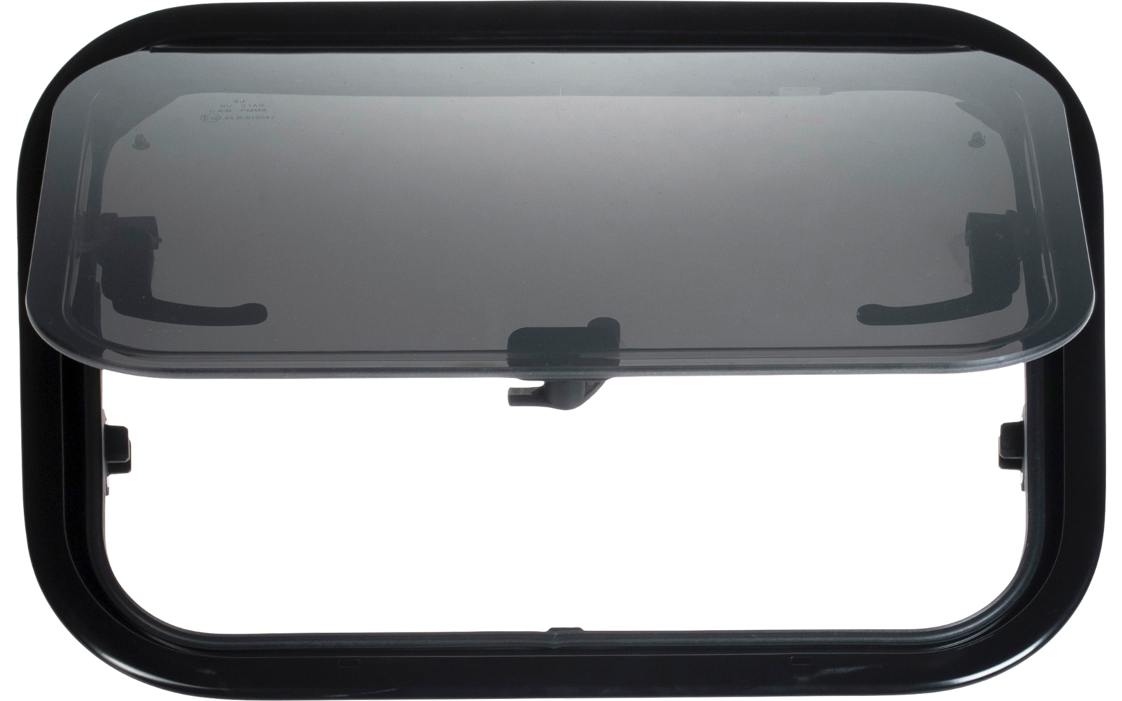 Schwarze rechteckige Sonnenbrille mit grauen Gläsern