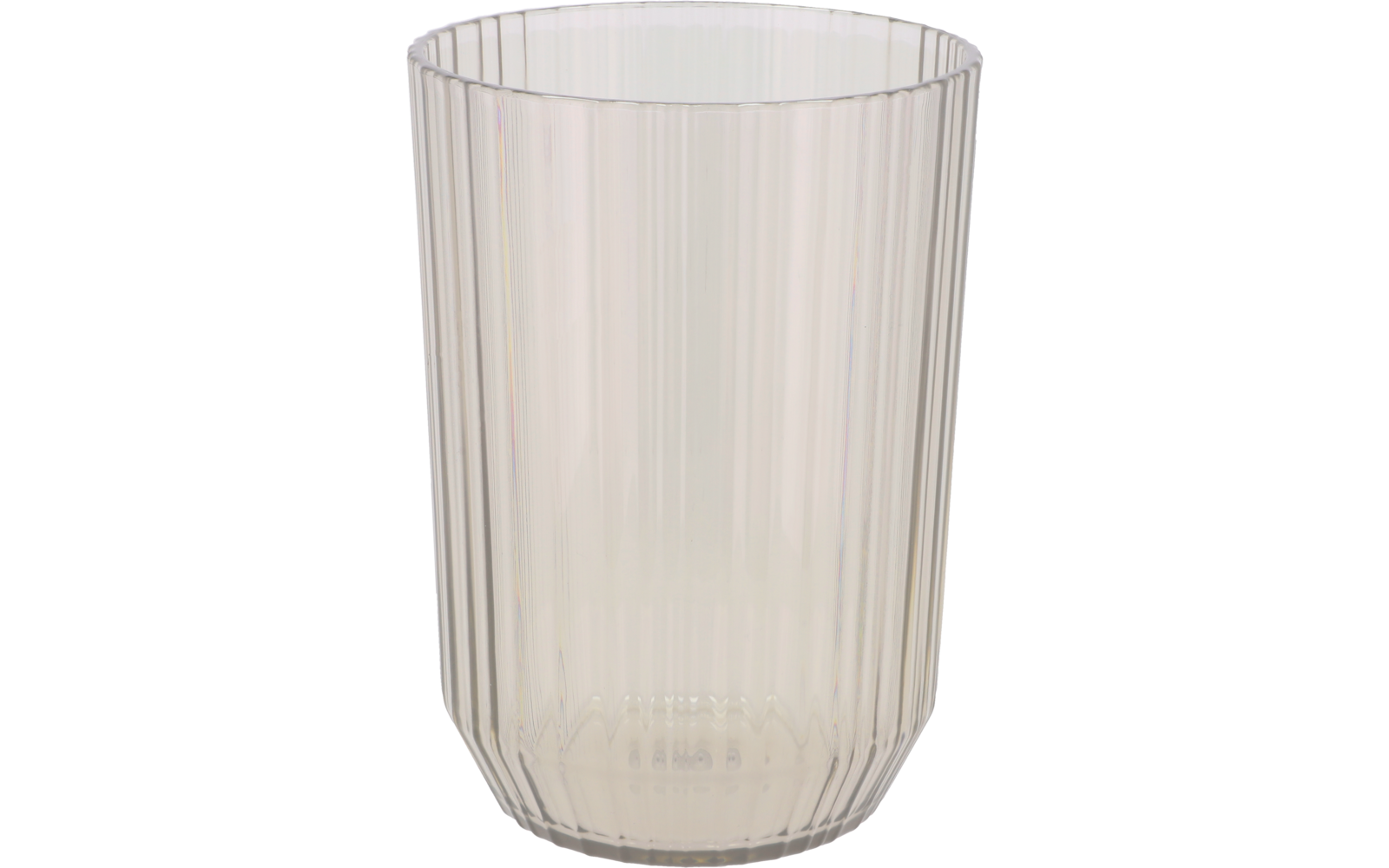 Leeres klares Trinkglas mit vertikalen Rillen und abgerundetem Boden