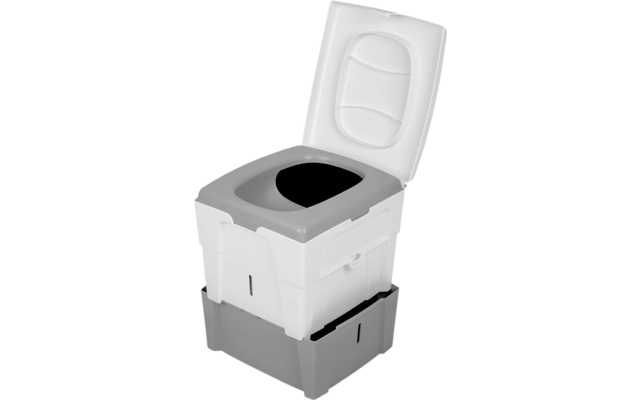 Un système de toilettes compostables avec le couvercle ouvert