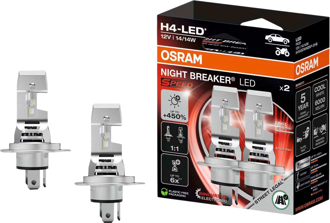 H4 LED lamp Osram Night Breaker SMART straatlegaal voor motor H4 LED lamp Osram Night Breaker SMART straatlegaal voor motor