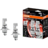Zwei silberne H4-LED-Autolampen neben einer schwarzen und roten Produktverpackung mit OSRAM-Logo