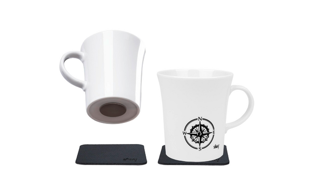 Silwy porcelain magnetic handle cups REISELUST set of 2 incl. metal nano gel pads BLACK
