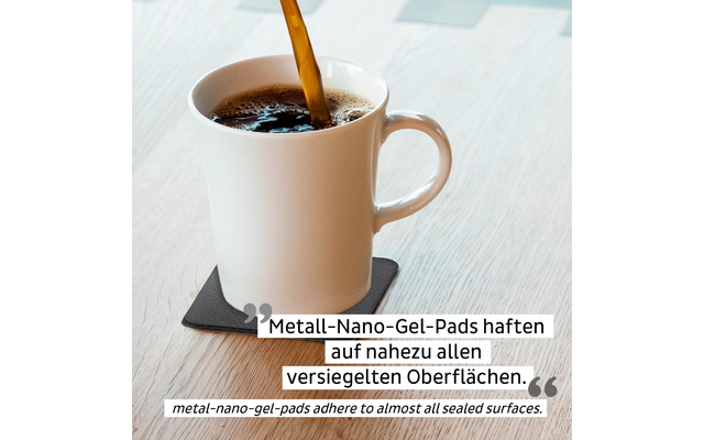 Tasses à anse magnétique silwy® REISELUST, lot de 2, avec dessous de verre pad de métal recouvert de nano gel BLACK (0,27 l)