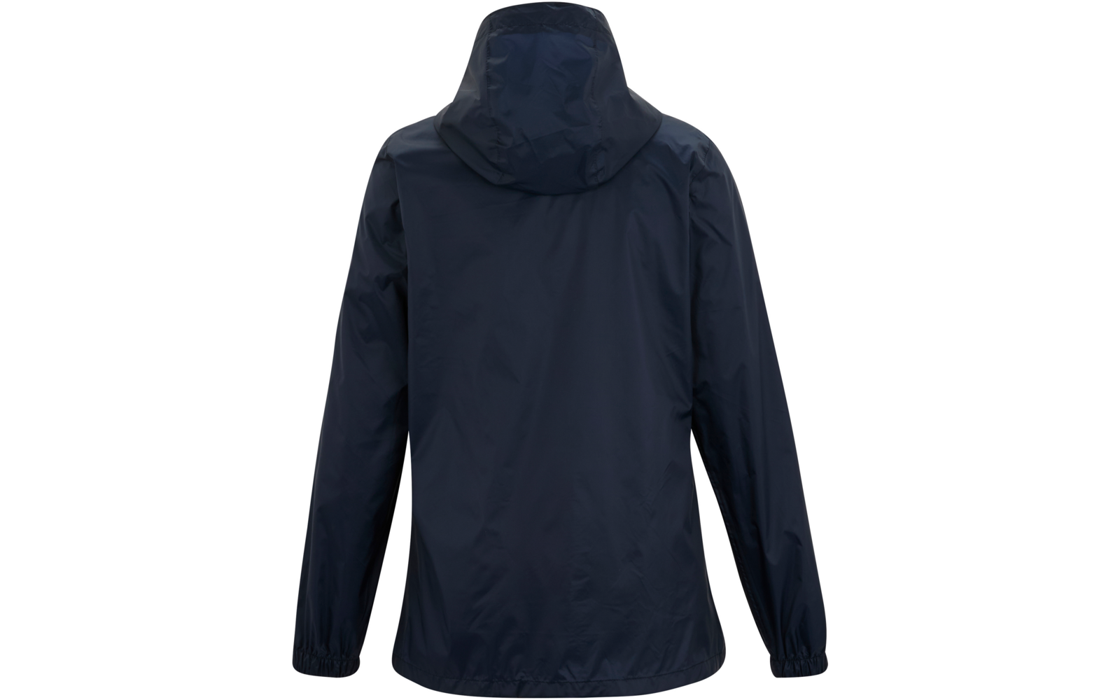 Giacca blu scuro con cappuccio, vista posteriore, maniche lunghe, polsini elastici