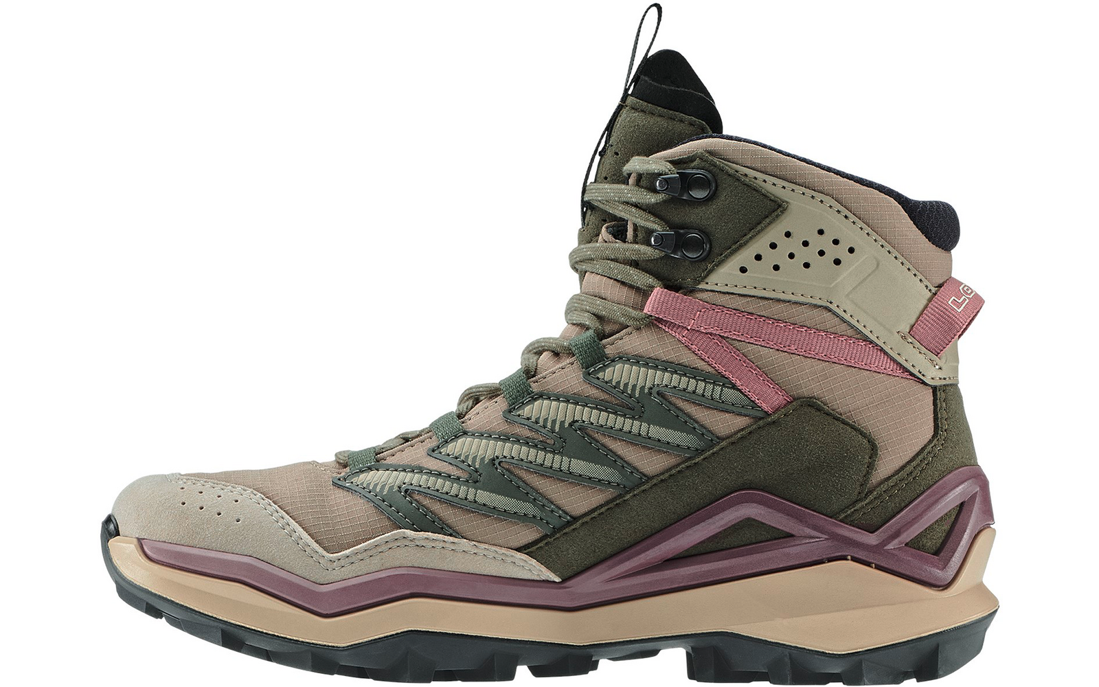 Wanderstiefel in Beige, Grün und Rosa mit hohem Schaft und Schnürung