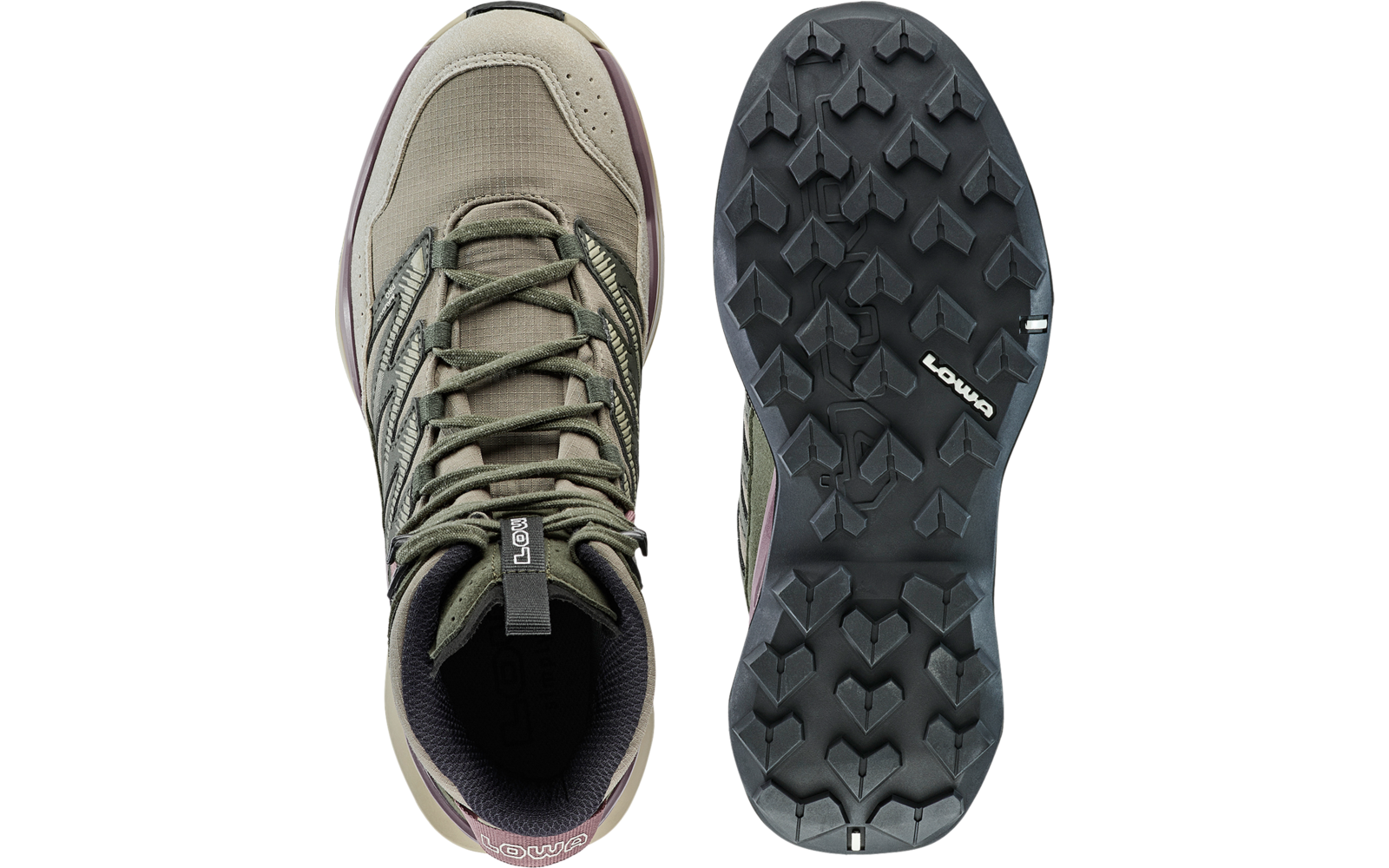 Bergstiefel von oben und Sohle von unten