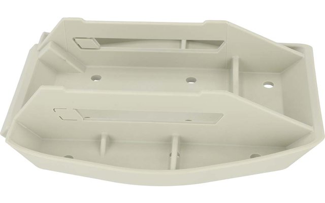 Witte kunststof behuizing met meerdere compartimenten en openingen, op een witte achtergrond