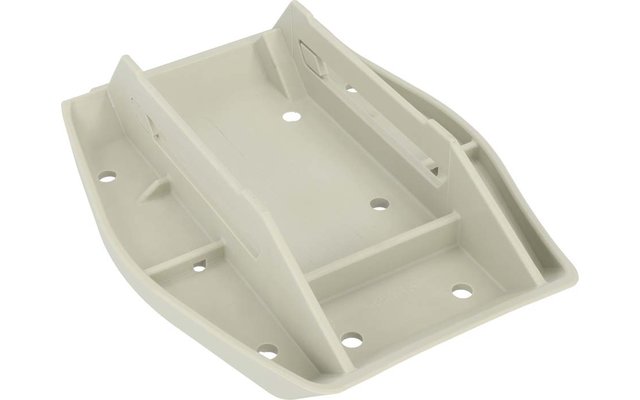 Beige kunststof onderdeel met meerdere gaten en ribben