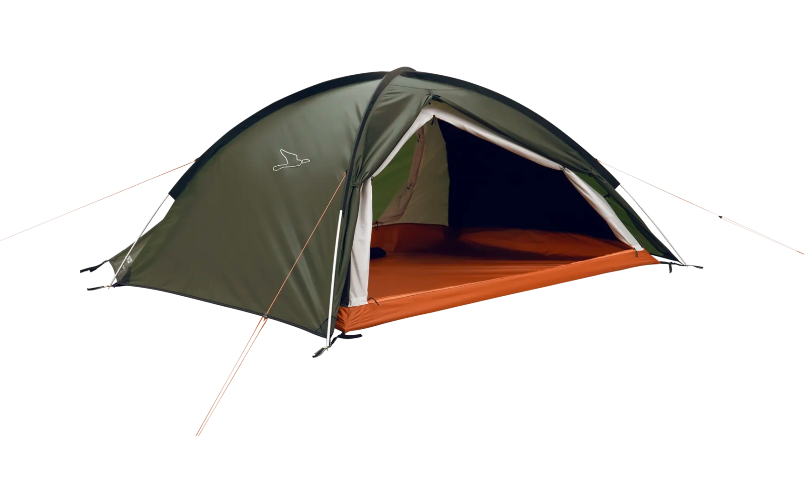 Grünes Zelt mit geöffnetem Eingang auf weißem Hintergrund