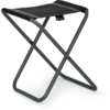 Kleiner faltbarer Hocker mit schwarzem Sitz und Metallbeinen