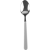 Metalen lepel met geribbeld handvat op witte achtergrond