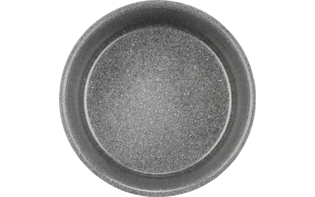 Round, shallow form with smooth inner rim and grainy interior, top view