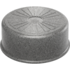 Upside-down round bowl with gray speckled textured surface and radial pattern on the visible side