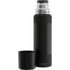 Schwarze Thermosflasche mit abgenommenem Becher daneben, silberner Schraubverschluss oben, sichtbares SIGG‑Logo am Flaschenboden