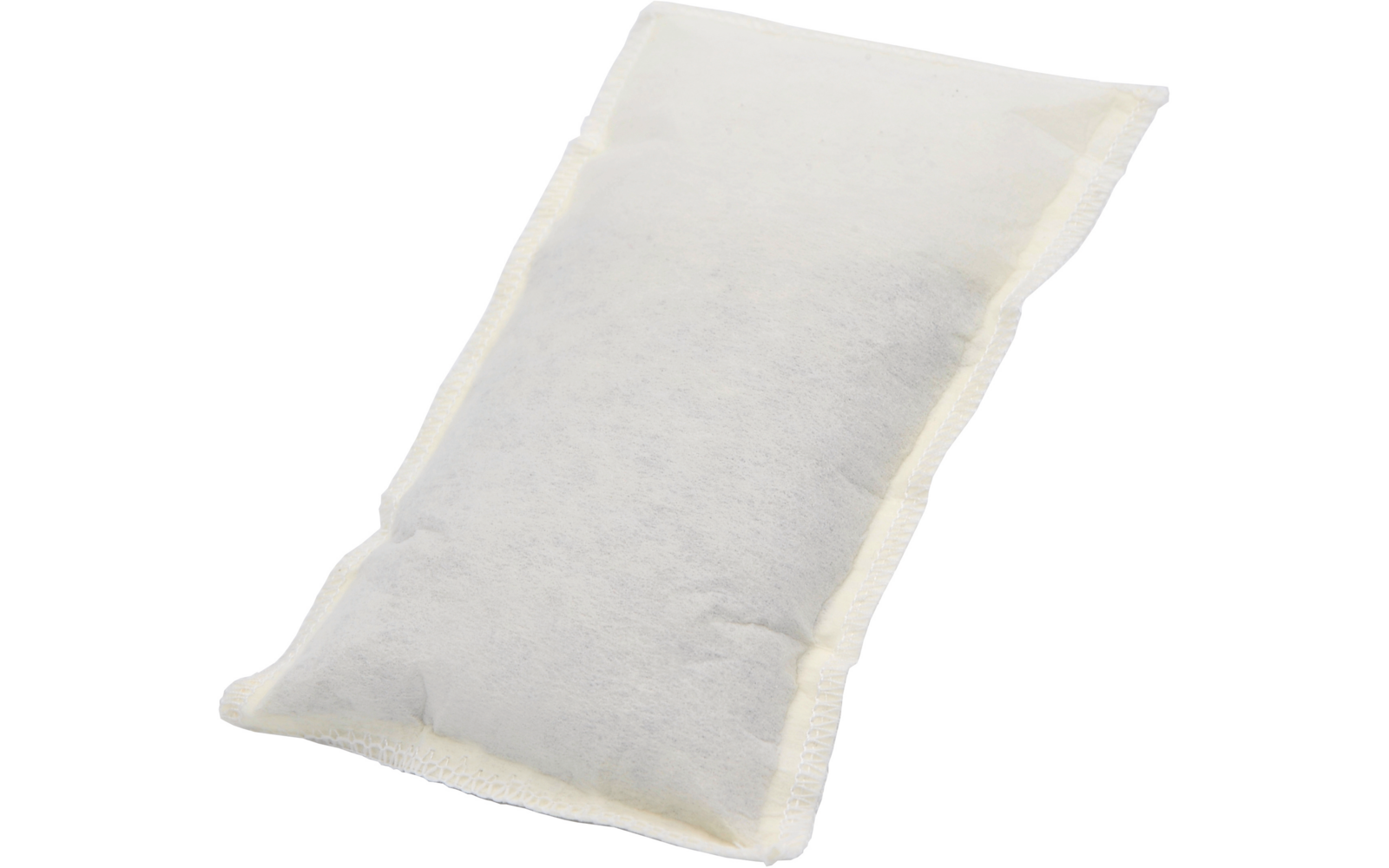 Rectangular white pouch with visible seams, flat and filled, on a white background