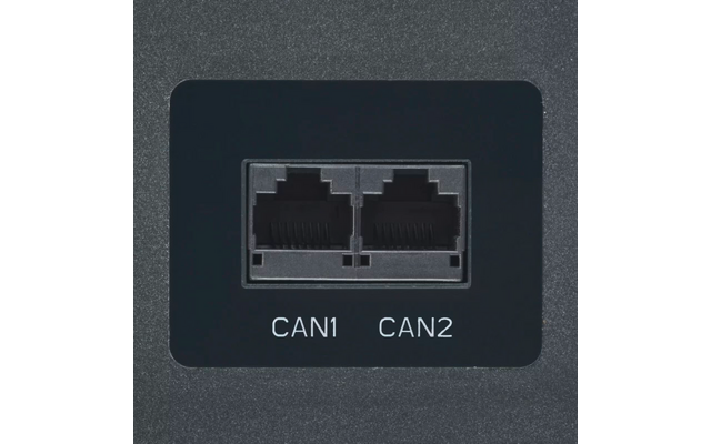 Zwei schwarze Netzwerkanschlüsse nebeneinander, beschriftet mit CAN1 und CAN2