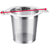 Conteneur cylindrique en acier inoxydable perforé avec deux poignées plates ; flèche rouge avec texte "ca. 10 cm" au‑dessus du bord supérieur